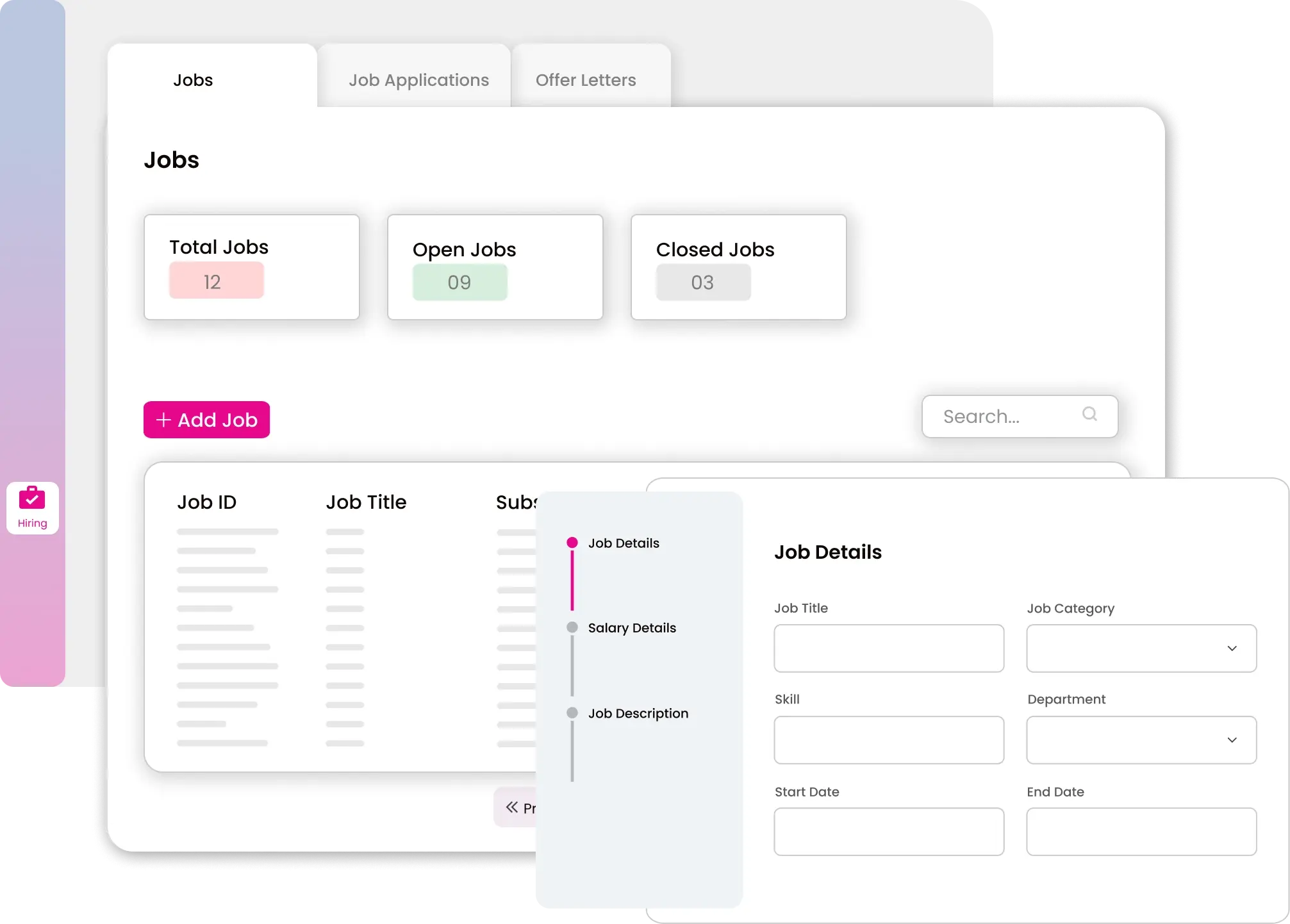 Applicant Tracking System screens